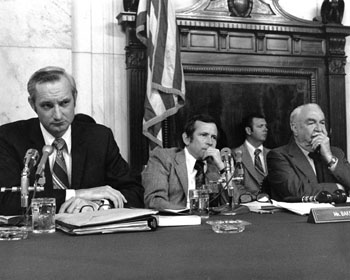 Watergate Hearing with Sanders, Howard Baker, and Sam Ervin, ca. 1973