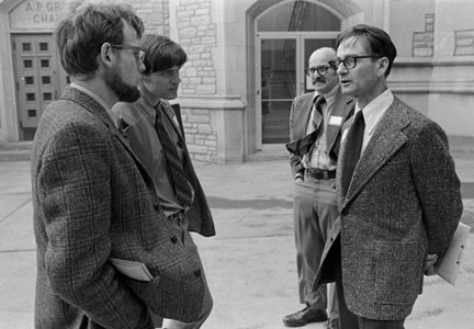 George Redei (right) in discussion with colleagues at the 5th Stadler Genetics Symposium at the University of Missouri in 1973