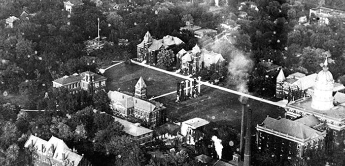 Detail from an aerial photograph of UMC's Red Campus, 1919