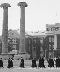 Wide Shot of Graduates and Columns