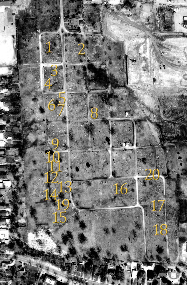 aerial photo of columbia cemetery circa 1969