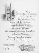 Invitation to Memorial Tower Dedication