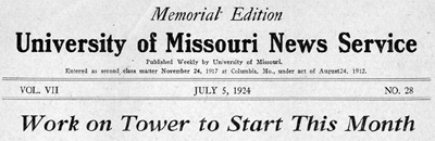 University of Missouri News Service Headline, 07/05/1924