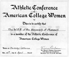 Certificate, Athletic Conference of American College Women