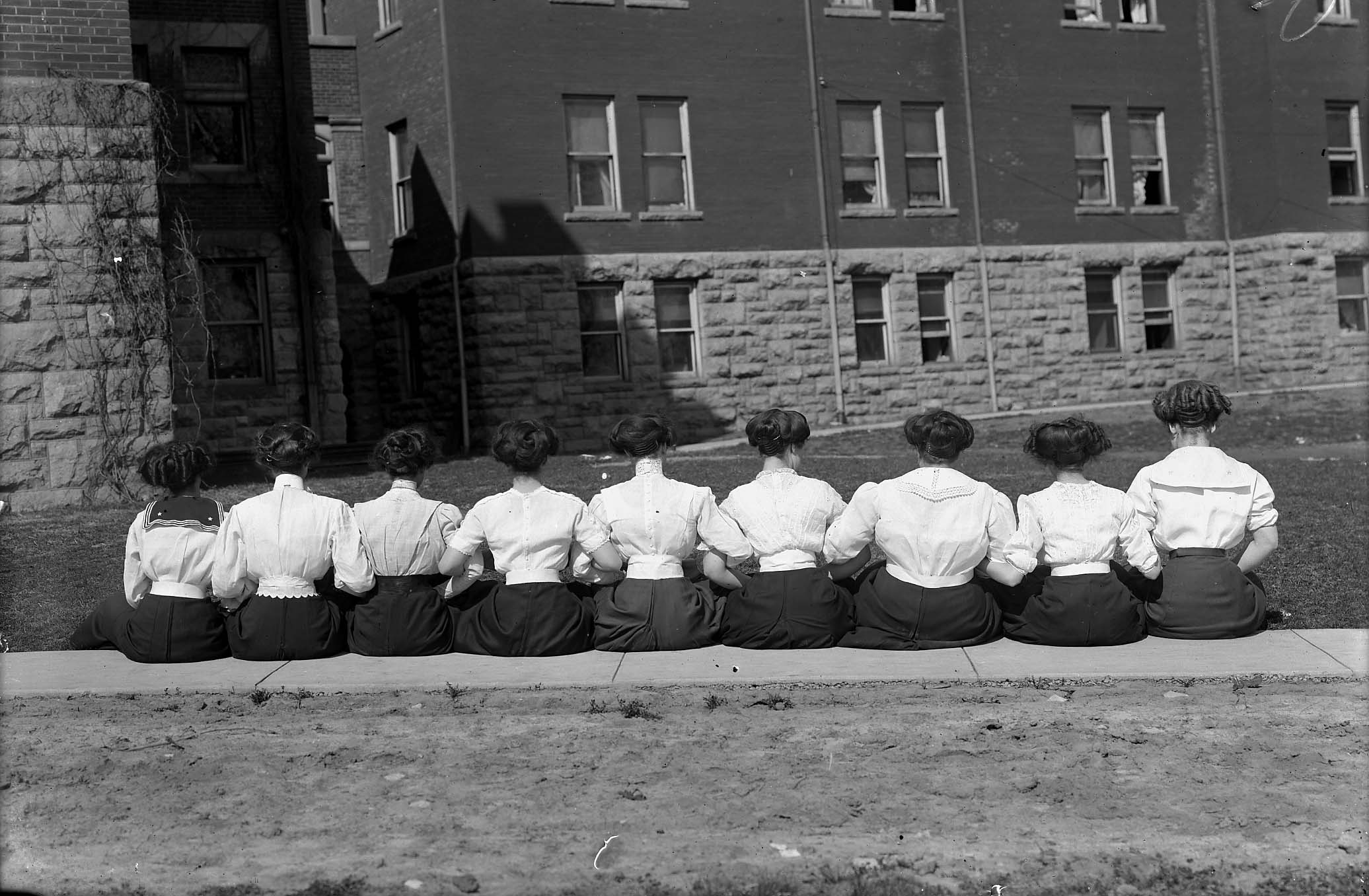 C:11/13/1, Box 1, Env 8 Back View of a Line of Seated Female Students, ca. 1910-1915