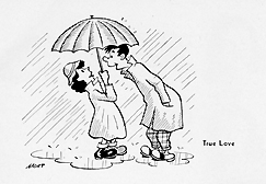 cartoon of couple sharing umbrella