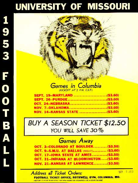 University of Missouri Football Poster, 1953