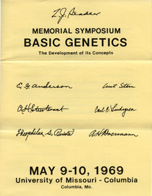 The front of the brochure for the first Stadler Genetics Symposium at the University of Missouri, 1969.